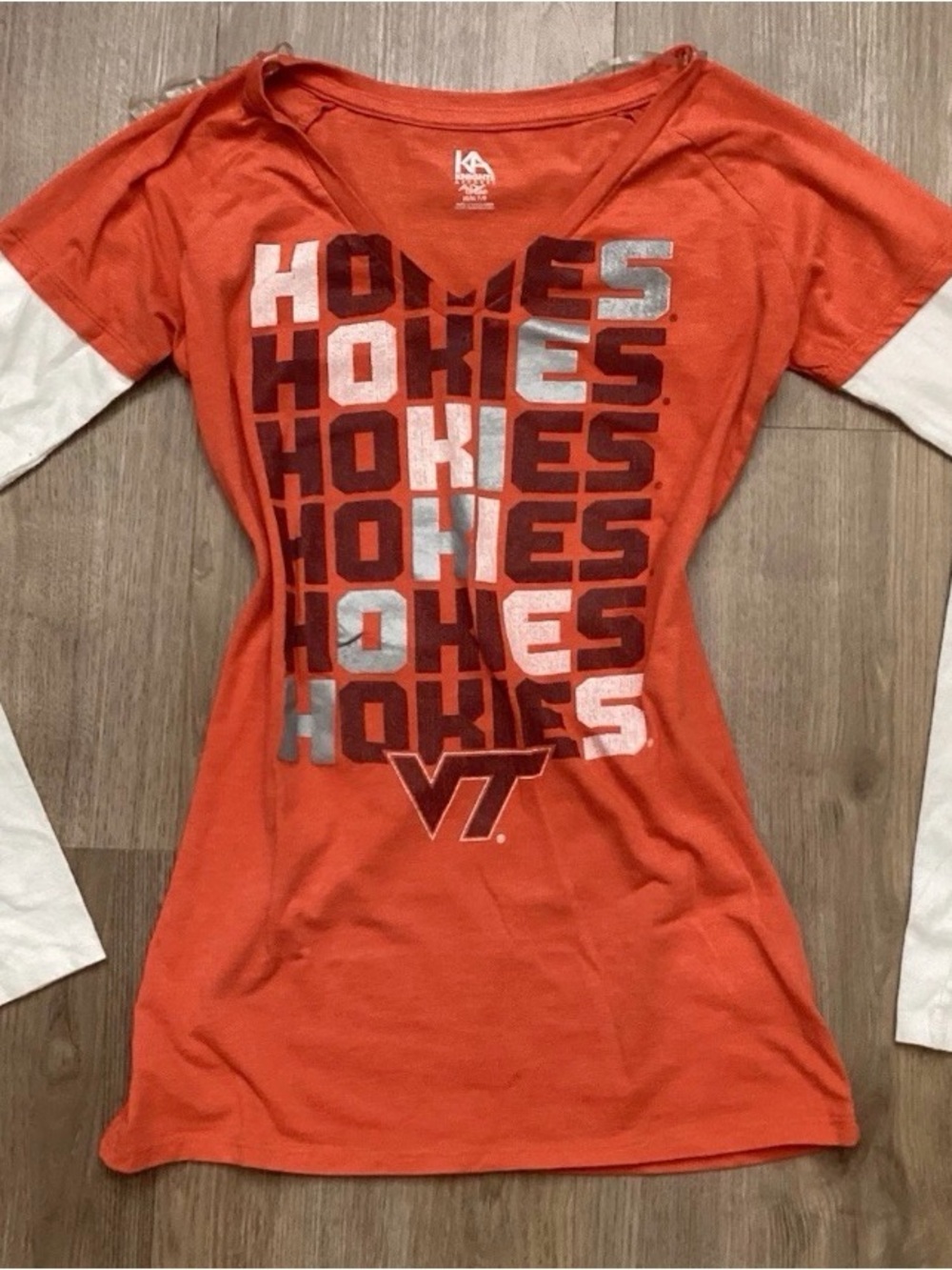 Y2K Virginia Tech Hokies Womens Orange Layered-Sleeve Tee size M